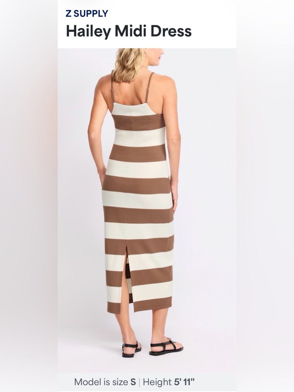 NWT🔖 Z Supply Hailey Midi Dress Brown Cream Stripe NWT XS $98 - Picture 3 of 11